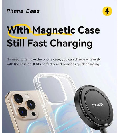 Essager Magnetic Wireless Charger With Holder 15W Fast Charge For iPhone 14 Pro