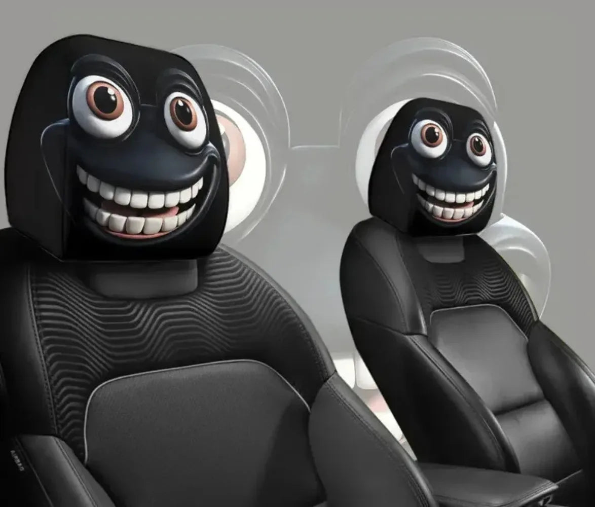 A set of exaggerated and entertaining car interior headrest covers for 2026, featuring humorous facial expressions and unique decorations.