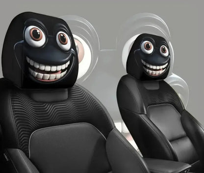 A set of exaggerated and entertaining car interior headrest covers for 2026, featuring humorous facial expressions and unique decorations.