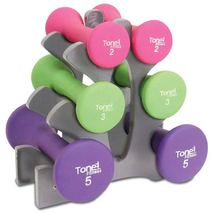 20 lb Hourglass Neoprene Dumbbell Set with A-Frame, Non-Slip Grips for Home Gym and Strength Training
