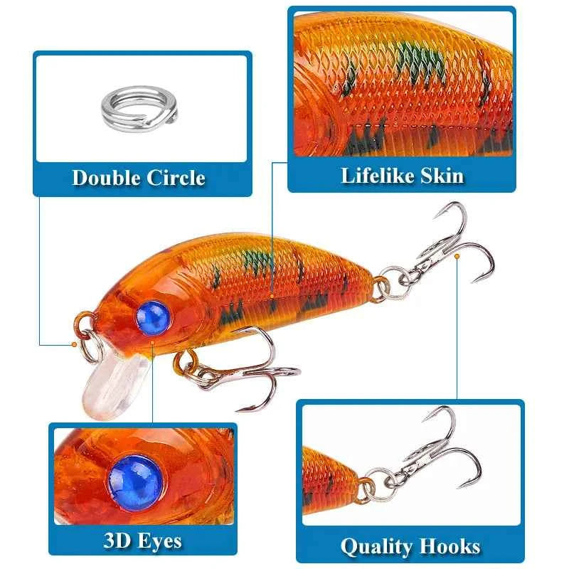8 Piece Crankbait Minnow Lure Set Floating Topwater Fishing Lures Kit