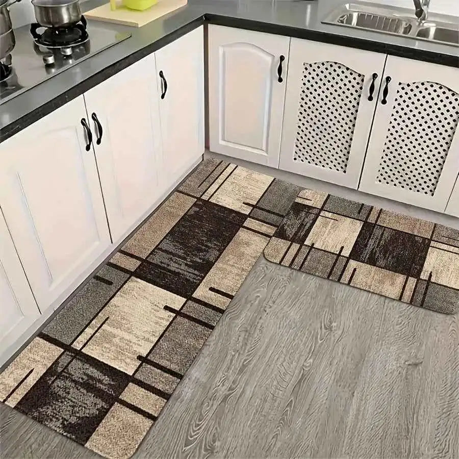 Modern Brown Geometric Kitchen Mat Decor Non-Slip Hallway Balcony Laundry Room Rugs Bathroom Foot Pad Bedroom Door Mat Decor