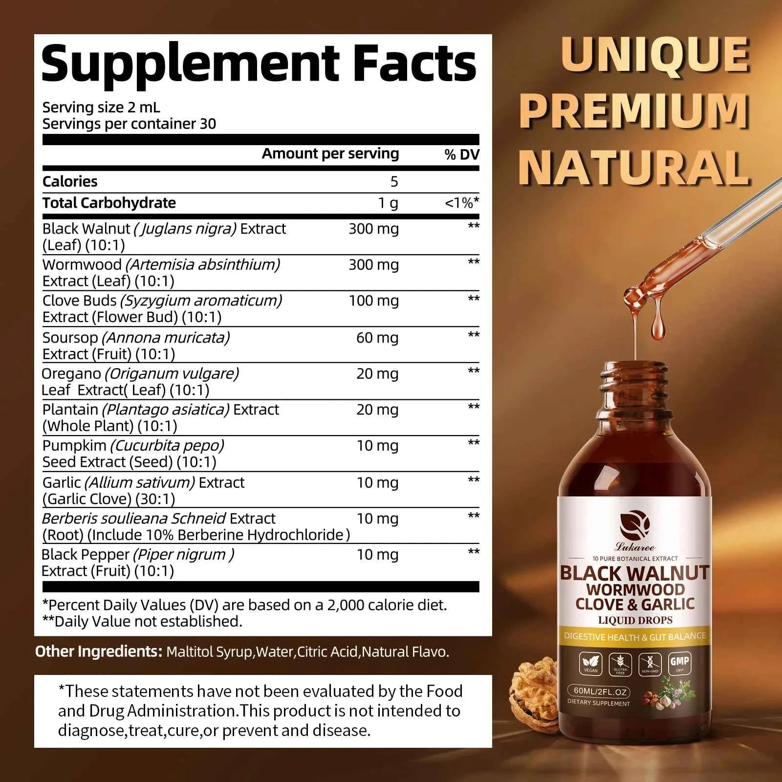 Lukaree 60ml Black Walnut Drop for Digestion and Immune Health Detox