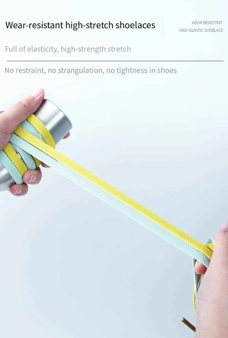 Press Lock Elastic Shoelaces 8mm Flat No Tie For Shoes Kids Adults