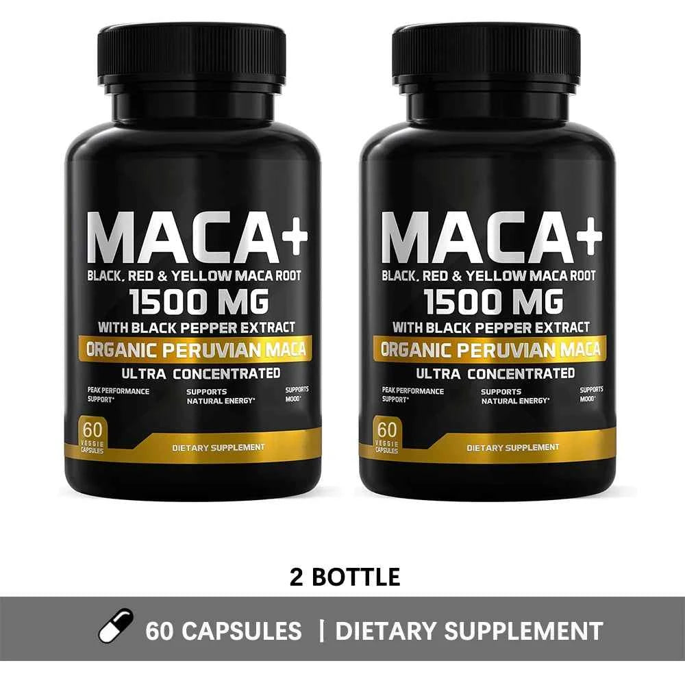 Organic Maca Powder Capsules 1500mg Black Red Yellow Peru Maca For All Vegan