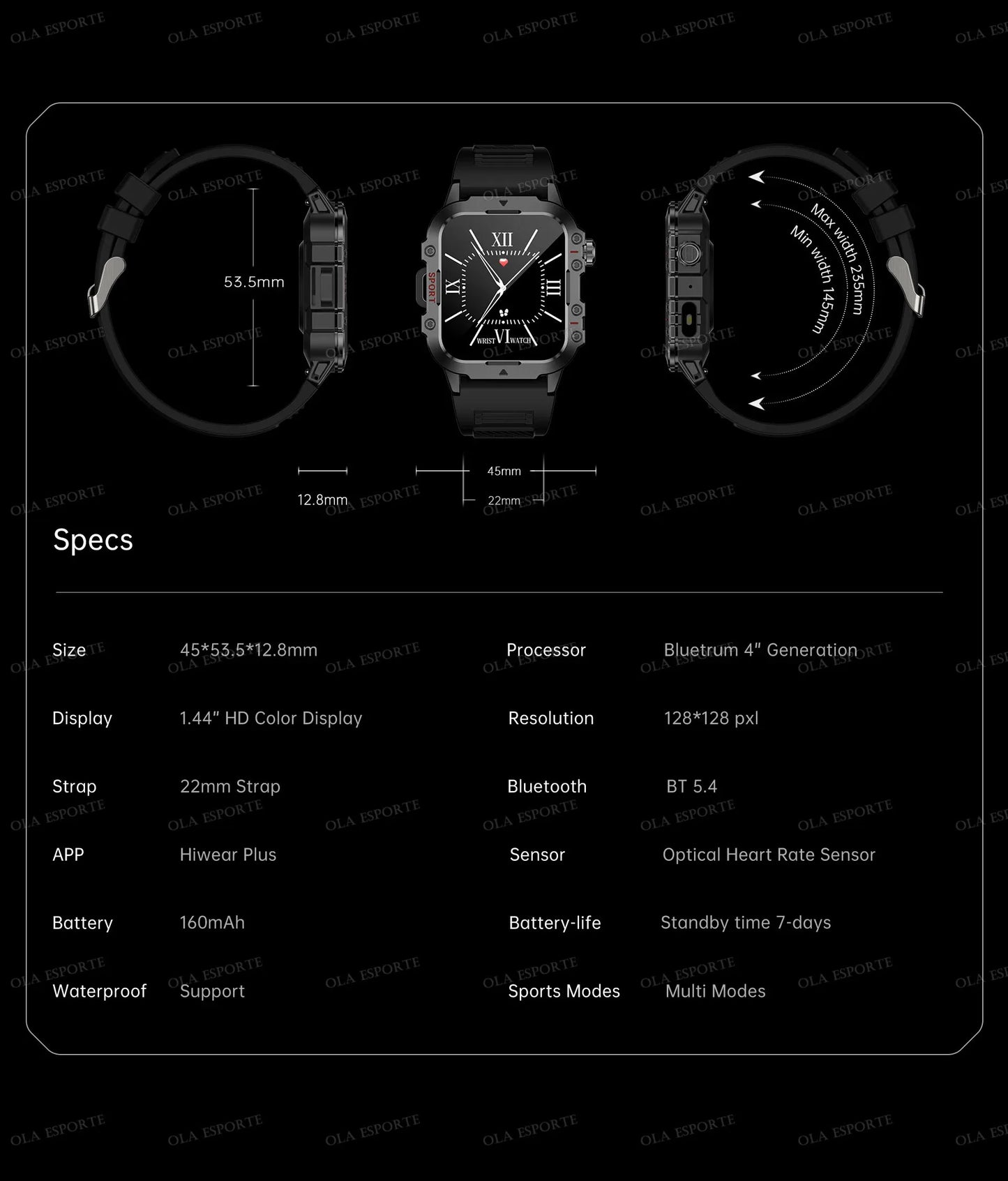 2025 New Military Smart Watch Men IP67 3ATM Outdoor Sports Fitness Tracker Health Monitoring 1.44 Inch Bluetooth Call Smartwatch