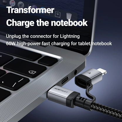 ACEFAST 2 in 1 MFi Certified USB-C to USB-C / Lightning Fast Charging PD60W Phone Cable For iPhone 16/15 Pro Max Wired Cord 1.2M