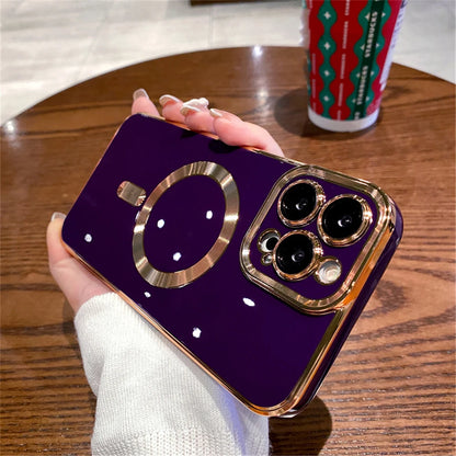 Luxury Plating Solid Color Magnetic Wireless Charge Case For iPhone 11 12 13 14 15 16 17 Air Pro Max Plus Shockproof Soft Cover