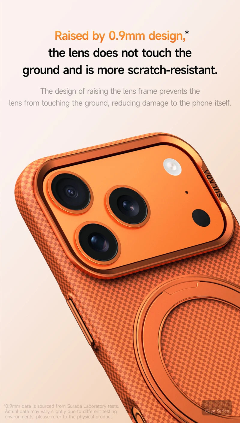 Alloy Lens 360 Rotating Bracket Magnetic Case for iPhone 17Pro Max 16 pro Carbon Fiber Texture Wireless Charge Frosted PC Cover