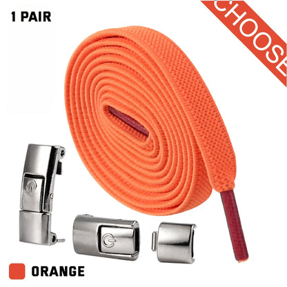 Press Lock Elastic Shoelaces 8mm Flat No Tie For Shoes Kids Adults