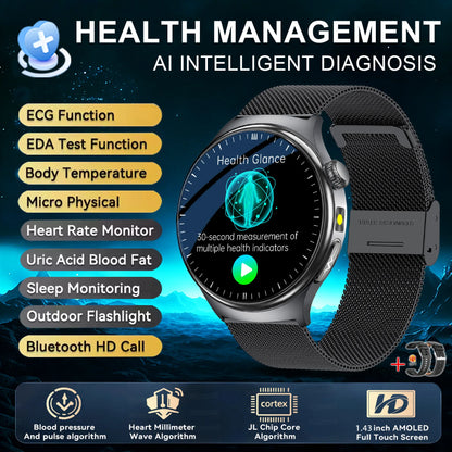 2026 New upgrade Health Check Smart Watch ECG Blood Lipid Uric Acid Body Fat BP Sport Waterproof HD Call Smart Watch Man Women