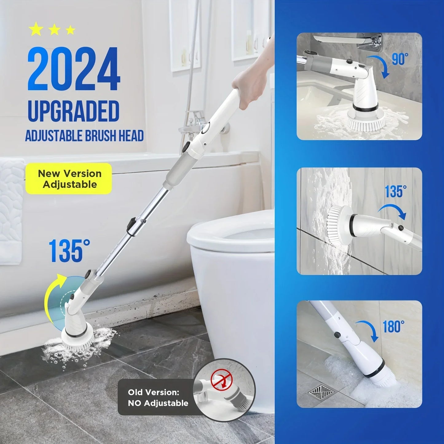Electric Spin Scrubber - Cordless Cleaning Brush with 4 Heads and Extended Handle for Bathroom, Kitchen and More