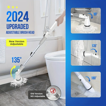 Electric Spin Scrubber - Cordless Cleaning Brush with 4 Heads and Extended Handle for Bathroom, Kitchen and More