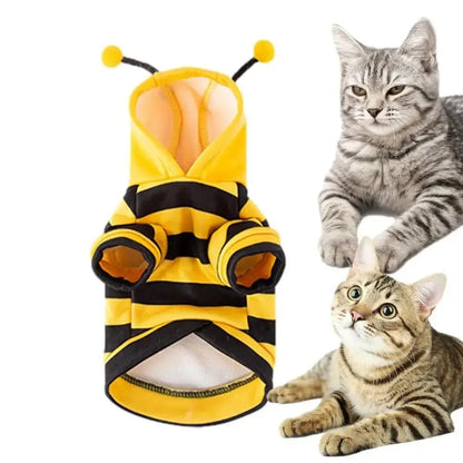 Soft Pet Bee Costume Hooded Breathable Winter Warm Bee Cosplay Costume Stripes Design Cat Holiday Cosplay Clothes Pet Supplies
