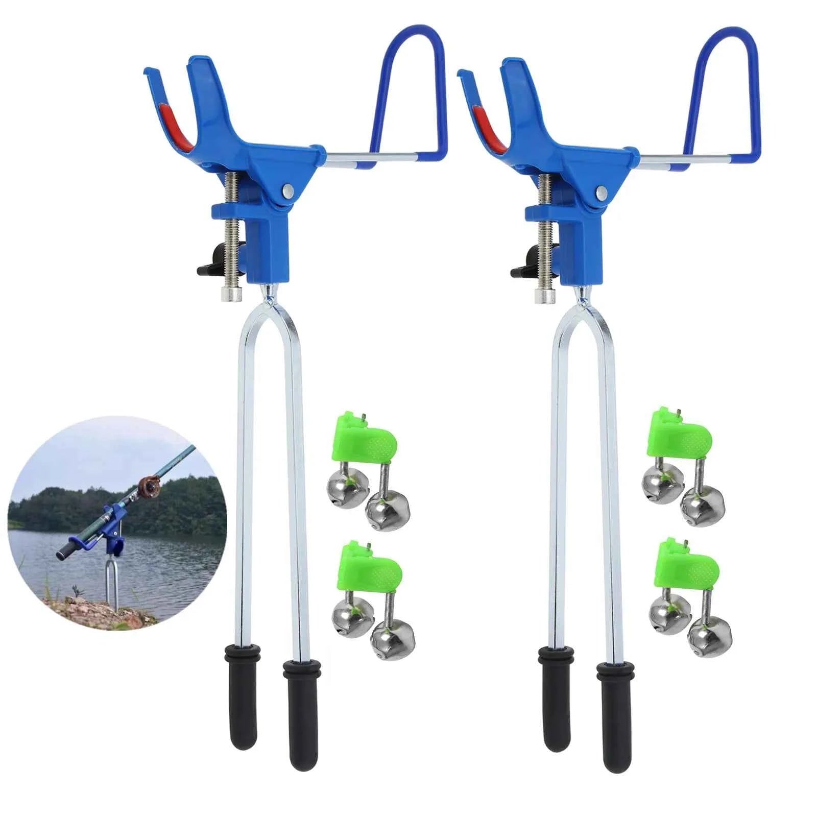 360 Degree Adjustable Fishing Rod Holder With 4 Alarm Bells Fish Pole Stand Bank