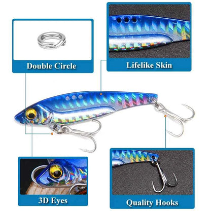 7Pcs 8G 5Cm VIB Metal Fishing Lure Colorful Printing Sinking Minnow