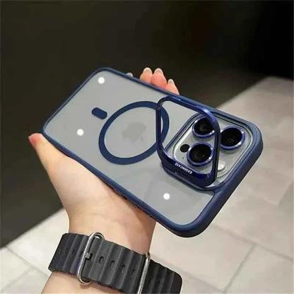 Luxury Magnetic Shockproof Phone Case For iPhone 11 12 13 14 15 16 Pro Max Plus Magsafe Glass Lens Stand Protection Back Cover