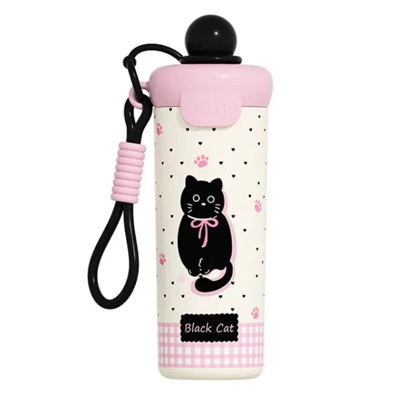 ♥Cartoon Animal Float Ball Water Bottle - 316 Stainless Steel Insulated Tumbler with Straw & Carry Strap for Kids and Students