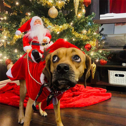 Funny Christmas Pet Cosplay Clothes for Small Medium Dogs Cats Warm Dog Cloak with Santa Claus Pet Costume Happy New Year Gift