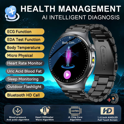 2026 New upgrade Health Check Smart Watch ECG Blood Lipid Uric Acid Body Fat BP Sport Waterproof HD Call Smart Watch Man Women