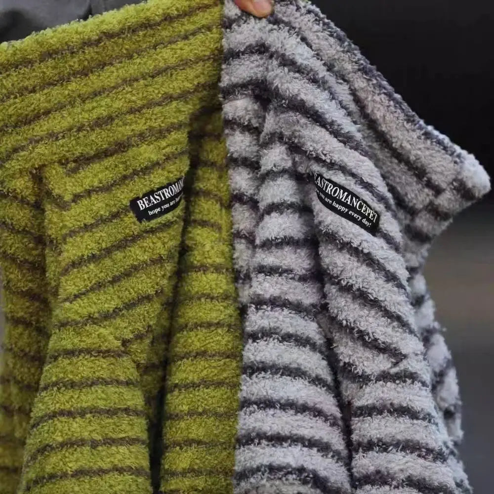 Fashion Polyester Stripe Fleece Dog Pullover Thickened Winter Warm Dog Sweater Dog Turtleneck Sweatshirt Medium Large Dogs