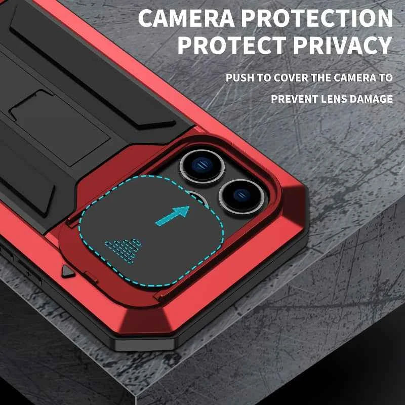 Rugged Metal Phone Case For iPhone 16 15 13 Pro Max 14 Plus Heavy Duty Military Shell Slide Lens Cover Screen Protector