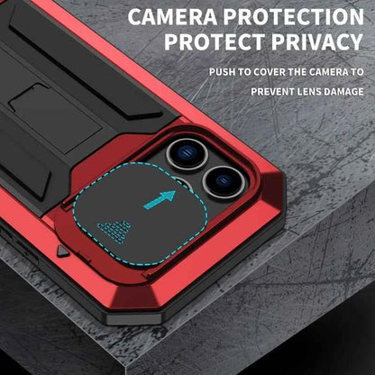 Rugged Metal Phone Case For iPhone 16 15 13 Pro Max 14 Plus Heavy Duty Military Shell Slide Lens Cover Screen Protector