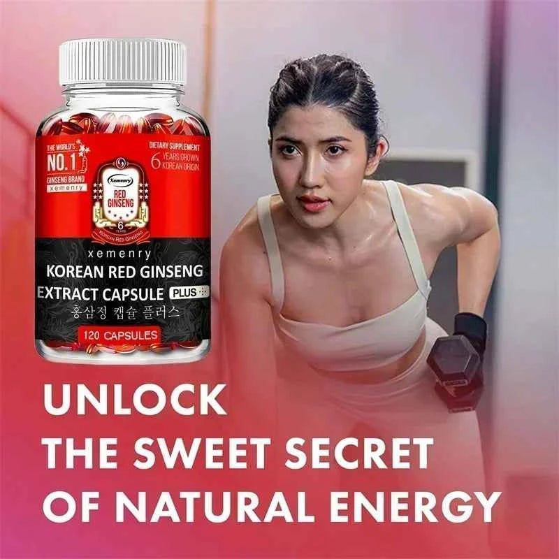 Korean Red Ginseng Supplement 120 Capsules for Energy and Stress Relief