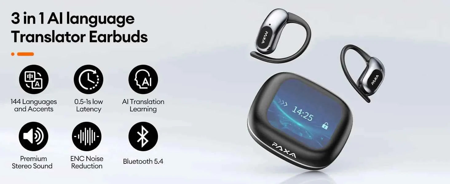 AI Translation PAXA Open Air Ultra 144 languages AI Real-time Translation Wireless Bluetooth Earphones Hi-Fi HD Calling Headset