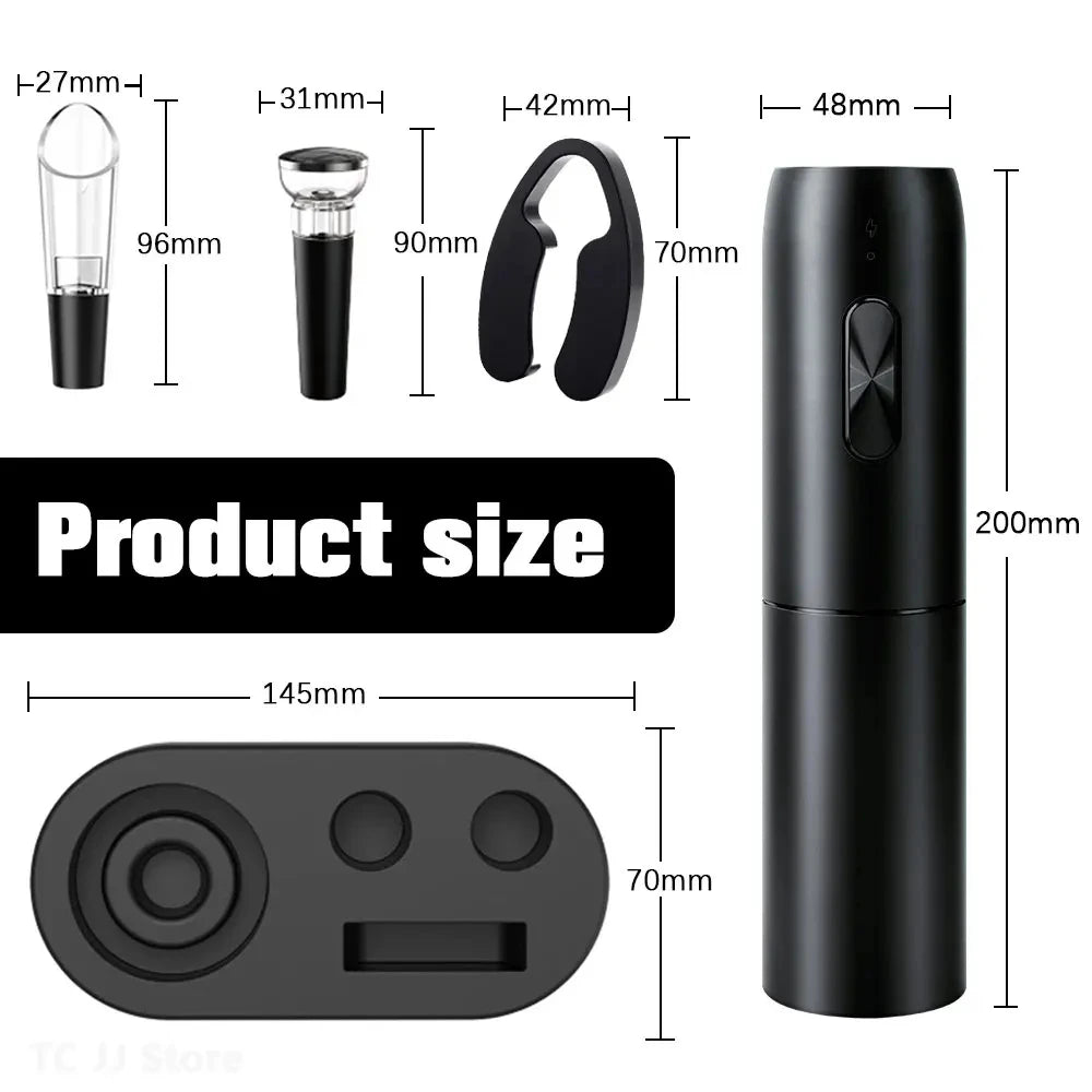 Electric Wine Bottle Opener Gifts Set Rechargeable Black Automatic Wine Opener with Led Light USB Charging Wine Corkscrew Kit