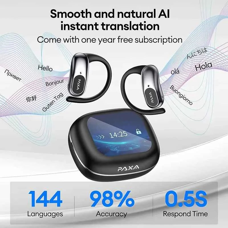 AI Translation PAXA Open Air Ultra 144 languages AI Real-time Translation Wireless Bluetooth Earphones Hi-Fi HD Calling Headset