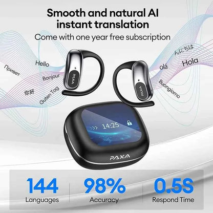 AI Translation PAXA Open Air Ultra 144 languages AI Real-time Translation Wireless Bluetooth Earphones Hi-Fi HD Calling Headset