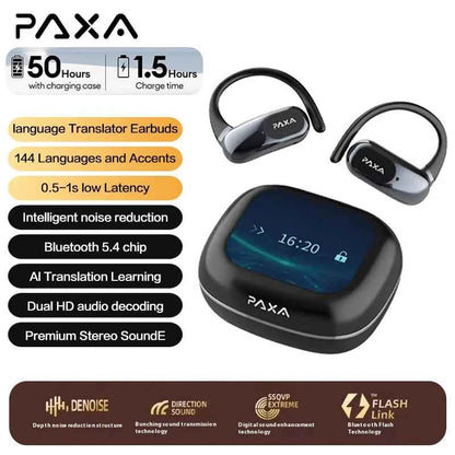 AI Translation PAXA Open Air Ultra 144 languages AI Real-time Translation Wireless Bluetooth Earphones Hi-Fi HD Calling Headset