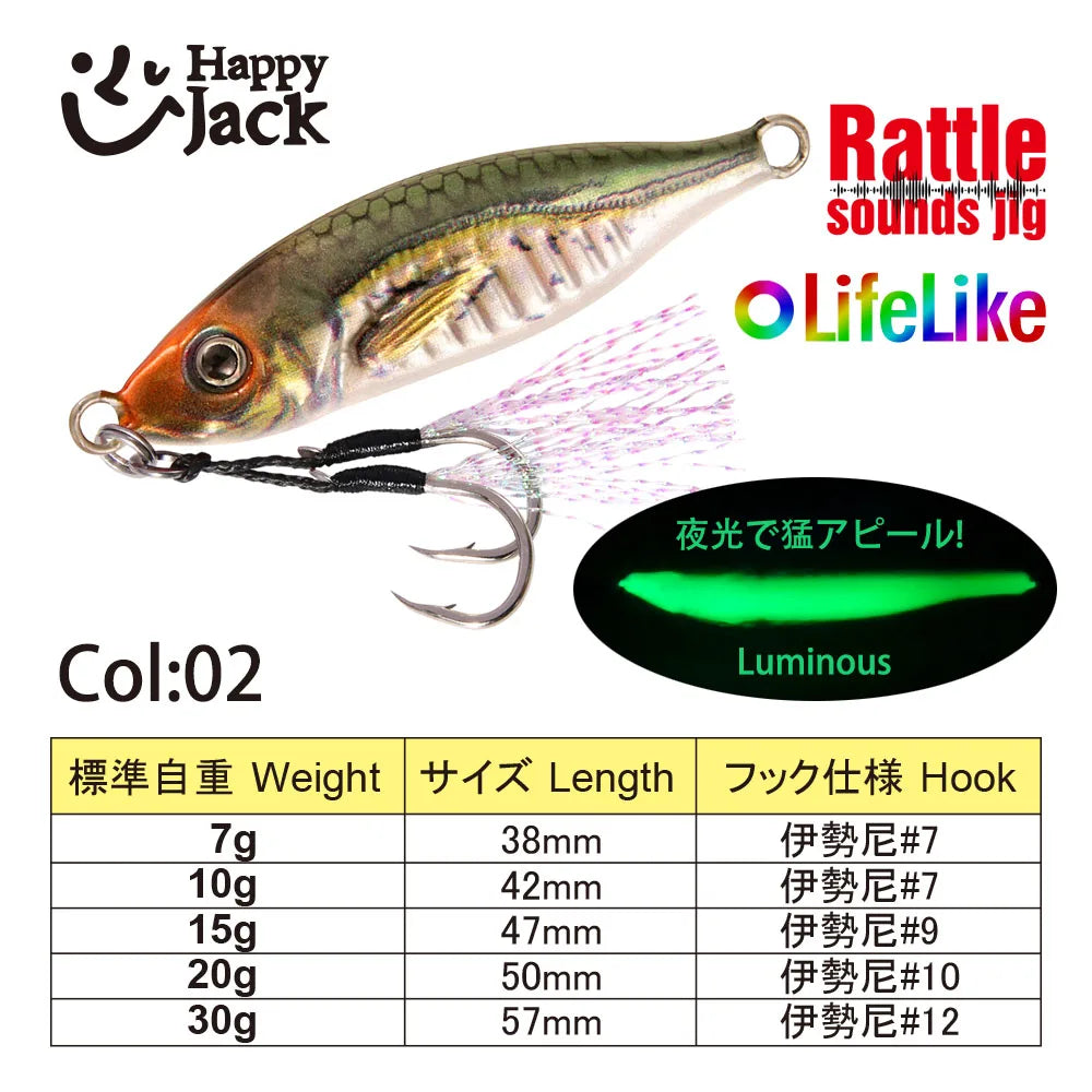 HappyJack Metal Jig 7G 10G 15G 20G 30G Slow Jig Sea Fishing Lure For Trout