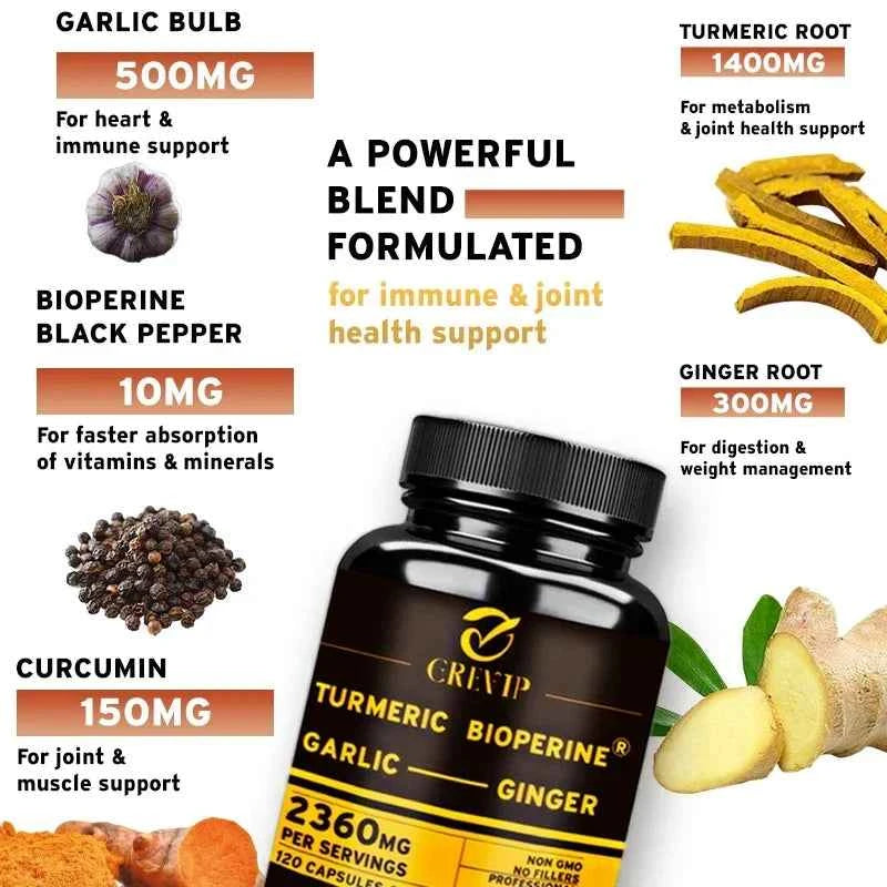 Turmeric Ginger With Garlic Curcumin Black Pepper For Joints Immune Support