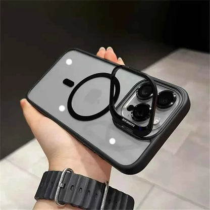 Luxury Magnetic Shockproof Phone Case For iPhone 11 12 13 14 15 16 Pro Max Plus Magsafe Glass Lens Stand Protection Back Cover