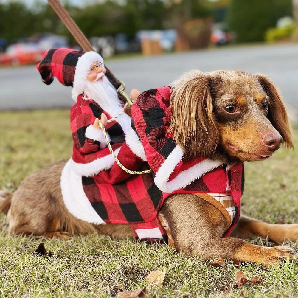 Funny Christmas Pet Cosplay Clothes for Small Medium Dogs Cats Warm Dog Cloak with Santa Claus Pet Costume Happy New Year Gift