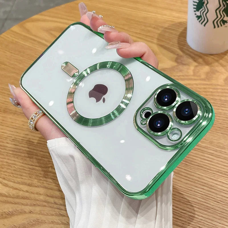 Plating For Magsafe Magnetic Phone Case For iPhone 16 15 14 13 12 11 Pro Max 16 Plus Wireless Charging With Lens Protector Cover