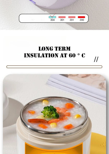 JUSTINLAU 600ML USB Electric Heating Lunch Box 304 Stainless Steel+PP Portable Food Warmer with Spoon for Working&camping Use