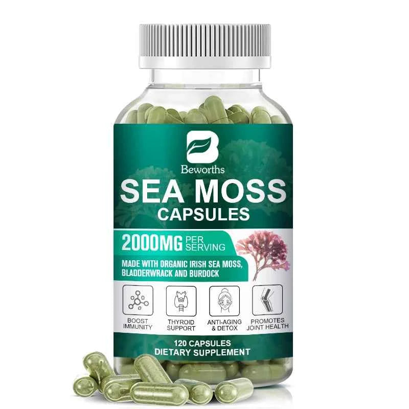 Beworths Organic Sea Moss Pills 120 Count For Immune Support And Thyroid Health
