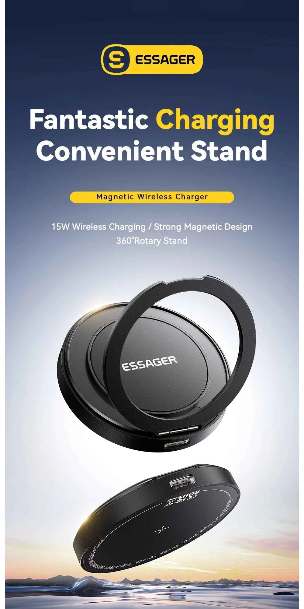 Essager Magnetic Wireless Charger With Holder 15W For IPhone 14 15 16 17 Pro Max