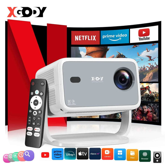 XGODY Netflix Official 4K Supported Smart projector 650 Ansi AI Voice Recognition Auto Focus & Keystone Projector for Home Movie