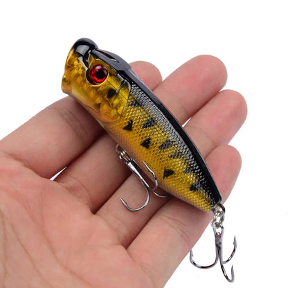 Topwater Popper Lures 6.5cm 12g Hard Bait Wobblers With 6 Hooks