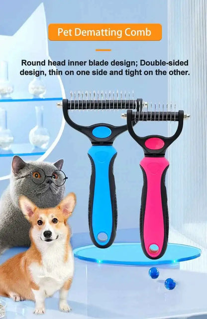 Pet Knot Remover Comb for Dogs & Cats - Dematting Tool with Stainless Steel Blades - Detangling Brush for Matted Hair - Professi