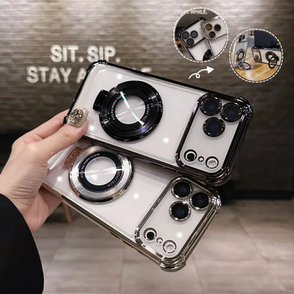 Luxury Shockproof Plating Bright Stand Case for iPhone 17 Air 16 15 14 13 12 11 Pro Max Plus X XS XR for Magsafe Magnetic Cover