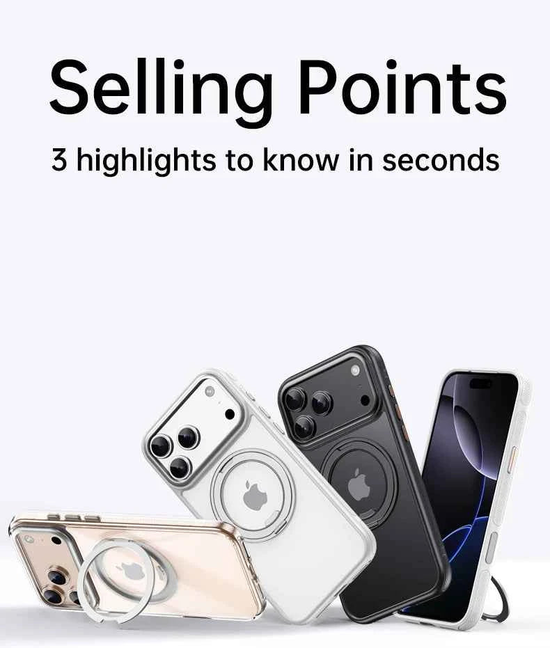 Transparent Magnetic Case for iPhone 17 Air 16 Plus 15 14 13 17 Pro Max 16e 360° Rotating Ring Holder Kickstand Cover LMD003