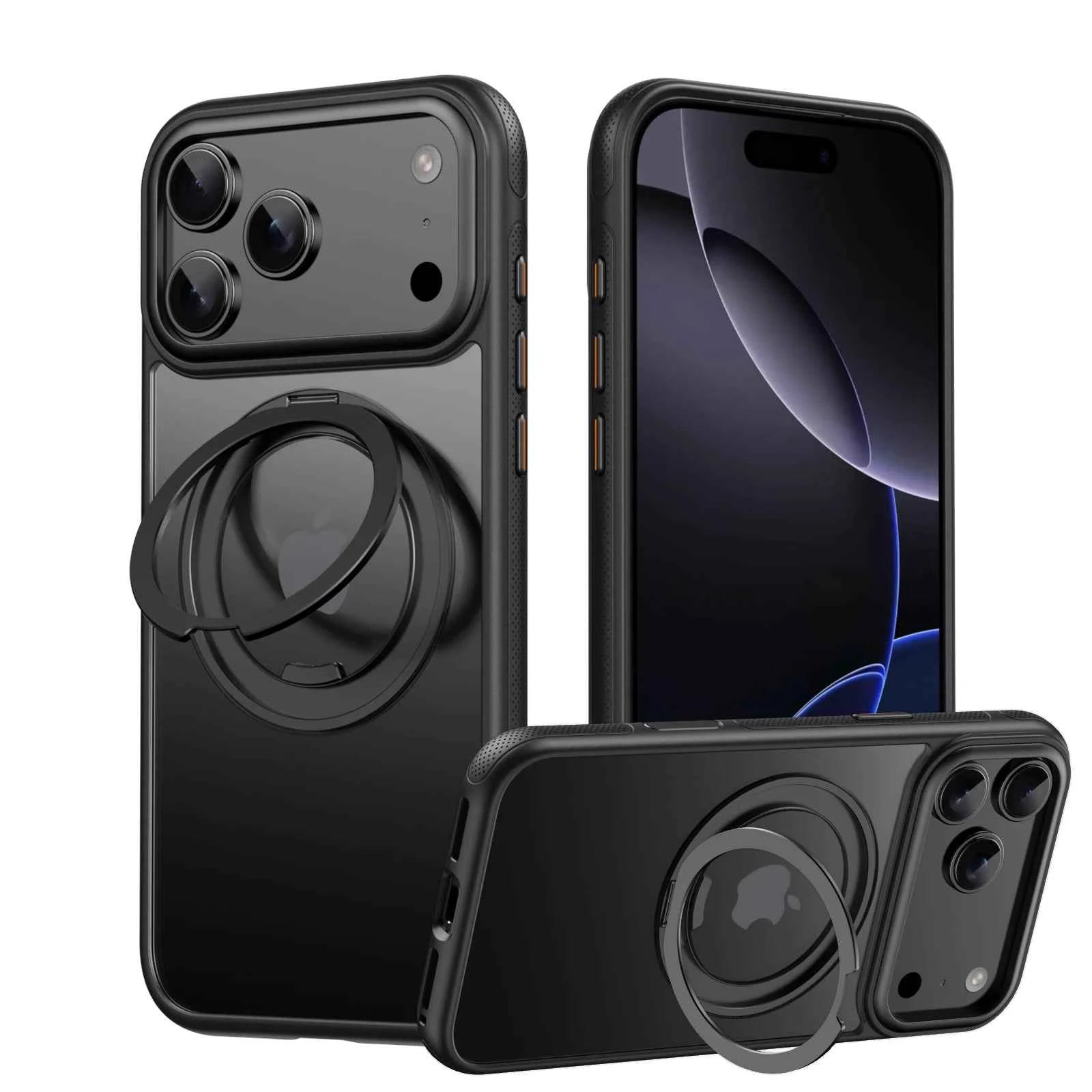 Transparent Magnetic Case for iPhone 17 Air 16 Plus 15 14 13 17 Pro Max 16e 360° Rotating Ring Holder Kickstand Cover LMD003