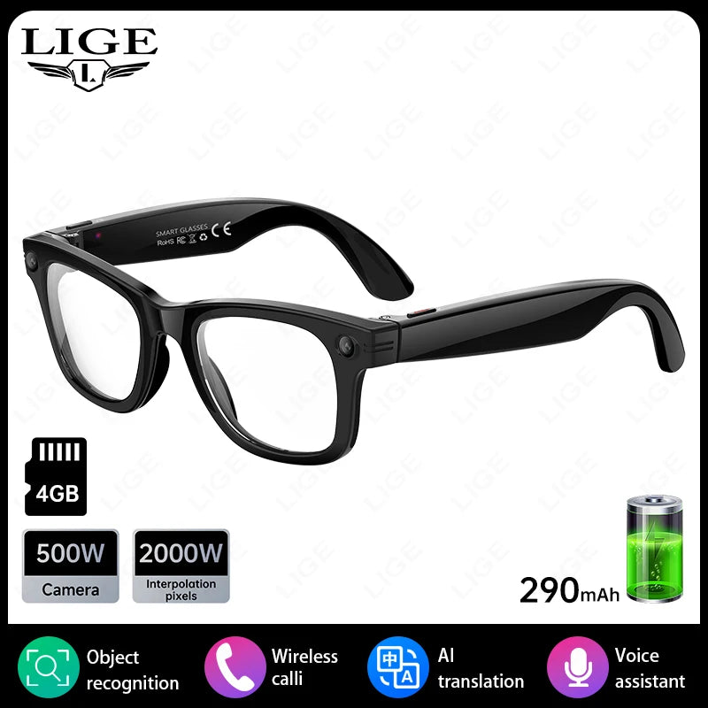 New AI 5MP Camera Smart Glasses 290mAh Waterproof Voice Call Music Bluetooth Smart Sunglasses Video Record Translation Glasees