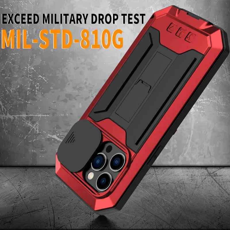 Rugged Metal Phone Case For iPhone 16 15 13 Pro Max 14 Plus Heavy Duty Military Shell Slide Lens Cover Screen Protector
