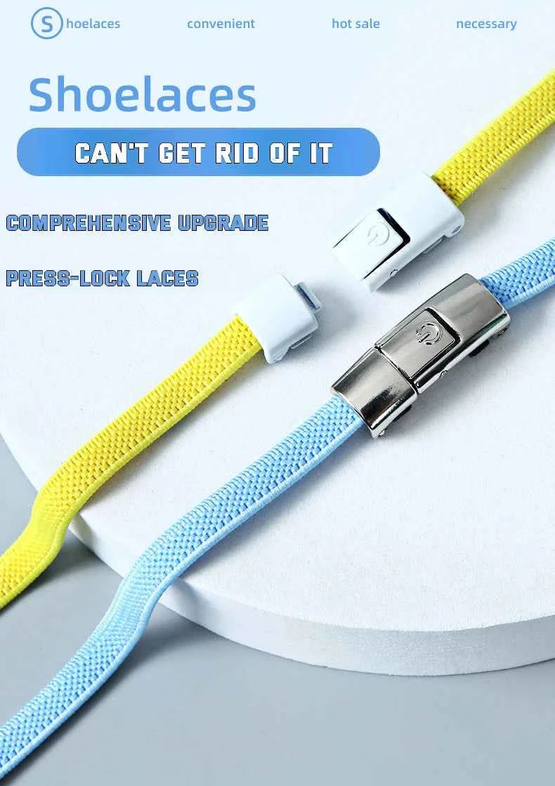 Press Lock Elastic Shoelaces 8mm Flat No Tie For Shoes Kids Adults